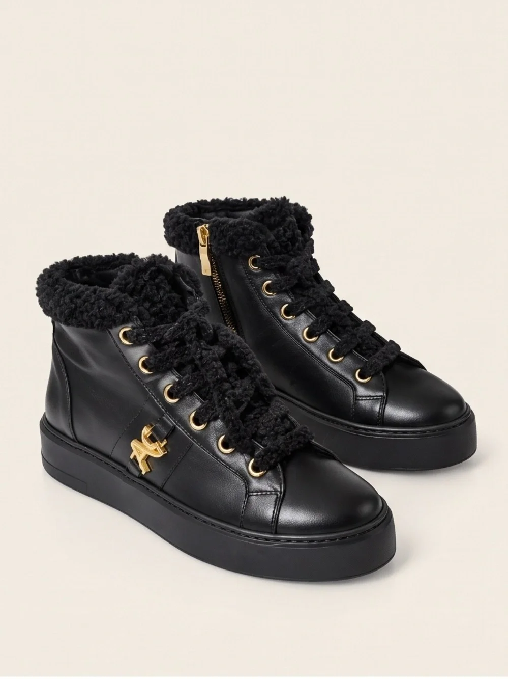 Alberto Ciccioli Women’s Black Soft Leather Ankle Booties with Gold Hardware